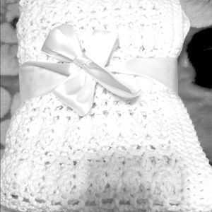Crochet baby blanket white handmade 44x58 XL